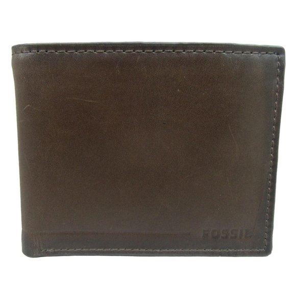 Fossil Allen RFID Passcase Brown Leather Mens Wallet NEW